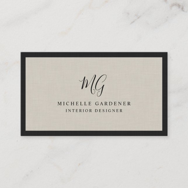Luxury Minimal Monogram Linen Visitenkarte (Vorderseite)