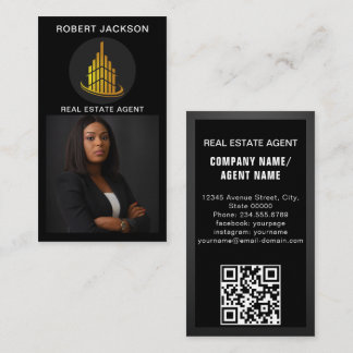Luxury Modern add Photo Real Estate Agent Black Visitenkarte