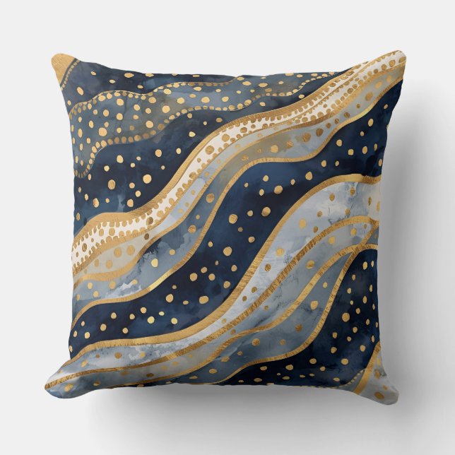 Luxury, Modern, Gold Blue Pattern Kissen (Vorderseite)