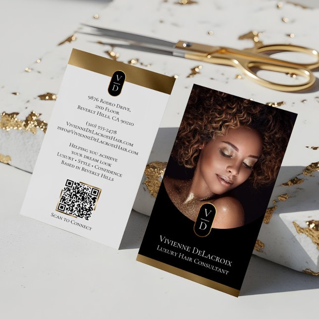 Luxury Modern Gold Monogram Hair Stylist Salon Visitenkarte (Luxury Modern Gold Monogram Hair Stylist Salon Business Card)