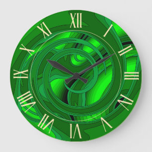Luxury Modern Green Abstract Floral Rose Große Wanduhr