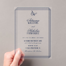 Luxury Monogram Blue Wedding Acryleinladungen