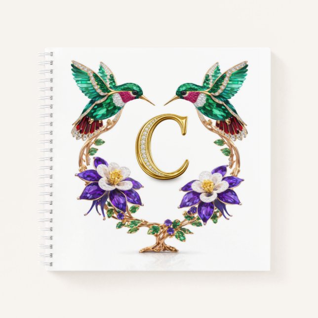 Luxury Monogram C Hummingbird Jeweled Wedding Notizbuch (Vorderseite)