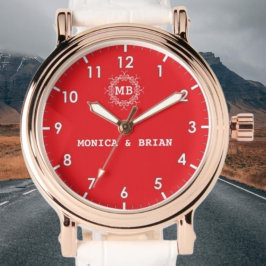 Luxury Monogram couple names red Armbanduhr