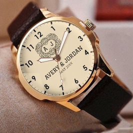 Luxury monogram cream couple names initials armbanduhr