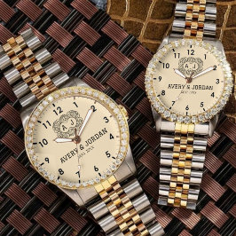 Luxury monogram cream couple names initials  armbanduhr