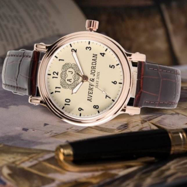 Luxury monogram cream couple names initials  armbanduhr (Von Creator hochgeladen)