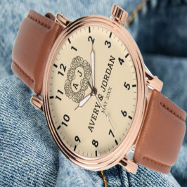 Luxury monogram cream couple names initials armbanduhr