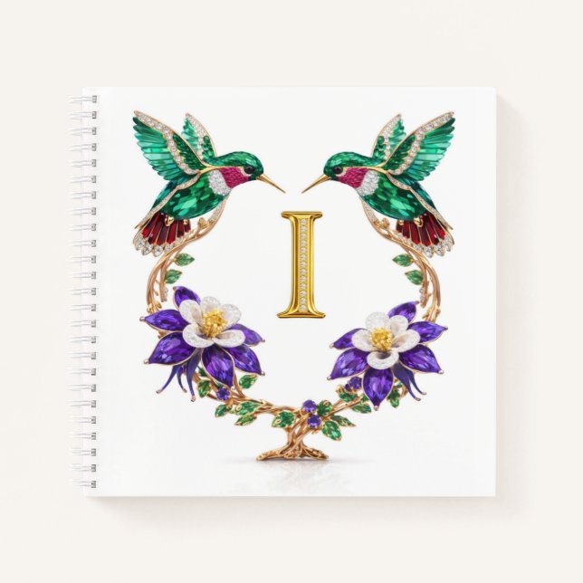 Luxury Monogram I Hummingbird Wedding Gift Notizbuch (Vorderseite)