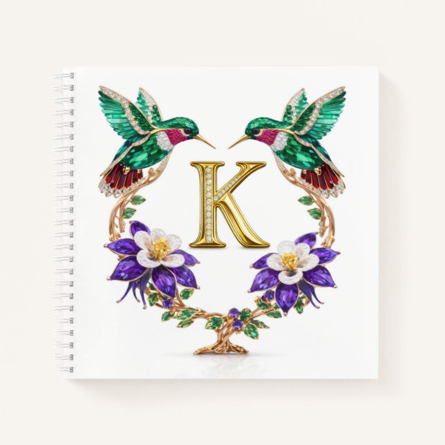 Luxury Monogram K Hummingbird Jeweled Gift  Notizbuch (Vorderseite)