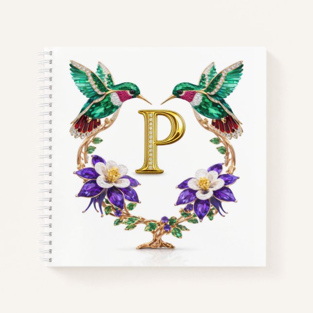 Luxury Monogram P Gold Hummingbird Wedding Shower  Notizbuch (Vorderseite)