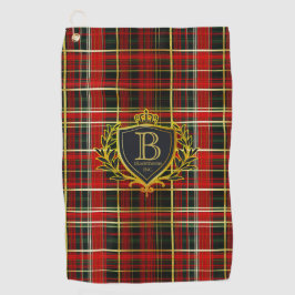 Luxury Monogram Red Gold Tartan Golfhandtuch