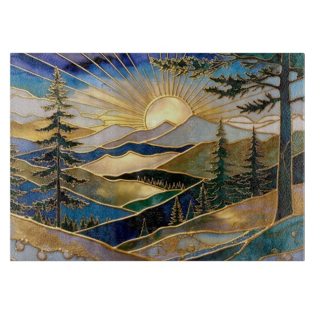Luxury Mountain Sunrise Glass Cutting Board Schneidebrett (Vorderseite)
