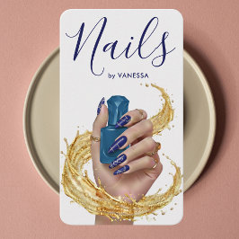 Luxury Nail Artist Manicurist Cobalt Blue Gold Visitenkarte