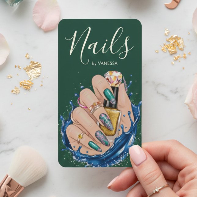 Luxury Nail Studio Dark Green Manicurist Artist Visitenkarte (Von Creator hochgeladen)