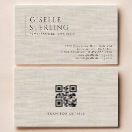 Luxury Natural Linen QR Code Visitenkarte