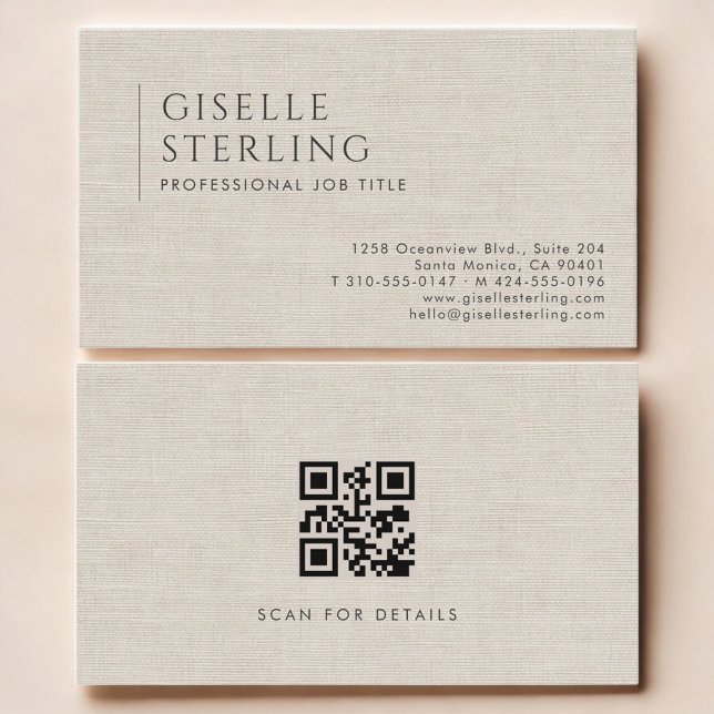 Luxury Natural Linen QR Code Visitenkarte (Von Creator hochgeladen)