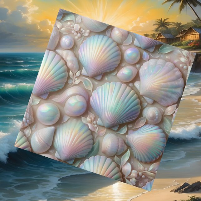 Luxury Nautical Decor | Opal Seashells Beach House Fliese (Von Creator hochgeladen)