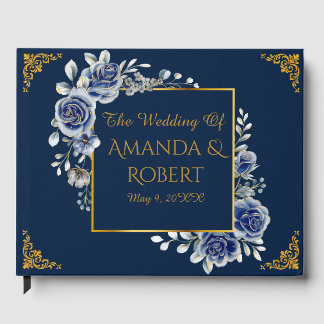 Luxury Navy and Gold Floral Wedding Guest Book Gästebuch