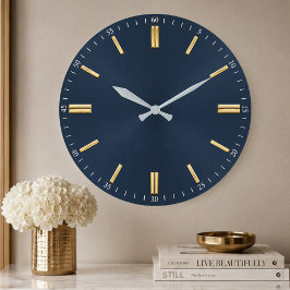 Luxury Navy Blue & Gold Minimalist Große Wanduhr