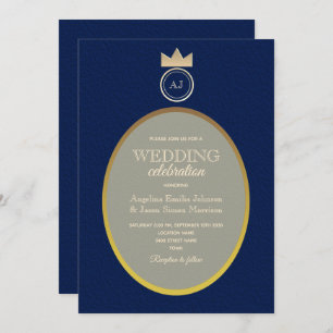 Luxury Navy Blue Monogram Wedding Einladung