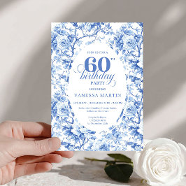 Luxury Navy Blue Roses Toile 60th Birthday Invite Einladung