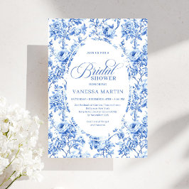 Luxury Navy Blue Toile Roses Bridal Shower Invites Einladung
