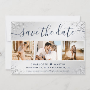Luxury Navy Blue und Silver Glitzer Wedding Foto Save The Date
