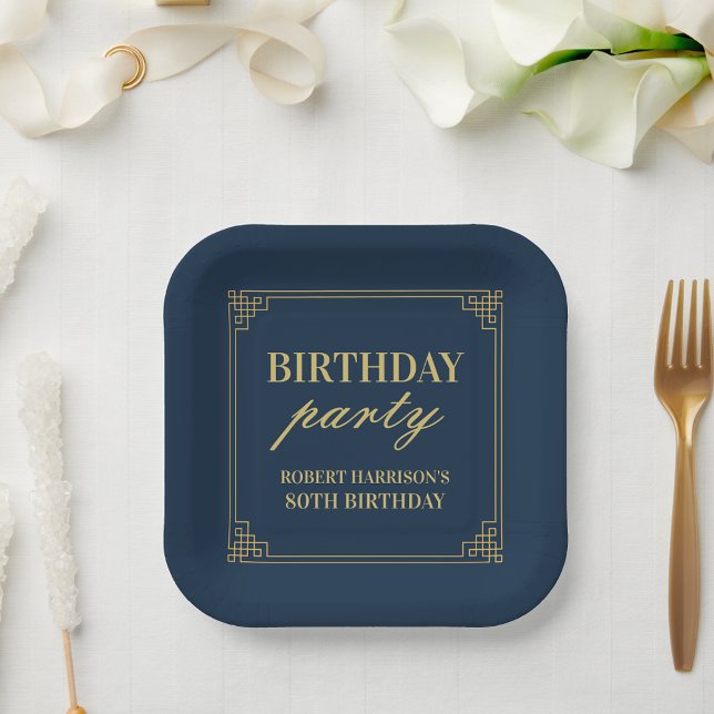 Luxury Navy & Gold 80th Birthday Party Pappteller (Von Creator hochgeladen)