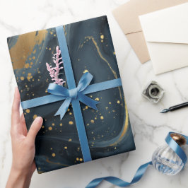 Luxury Navy Gold Fluid Motion Abstract Pattern Geschenkpapier