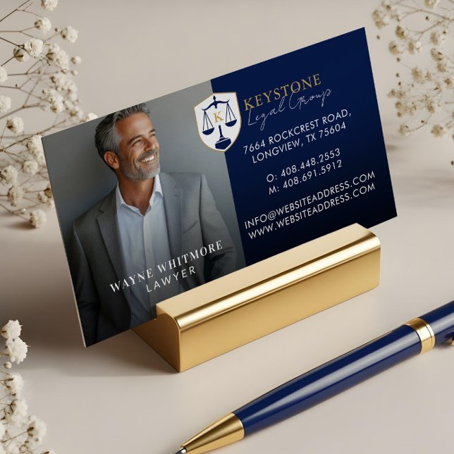 Luxury Navy Gold Law Firm Lawyer Photo Monogram Magnetische Visitenkarte (Luxury Navy Gold Law Firm Lawyer Photo Monogram Business Card Magnet)