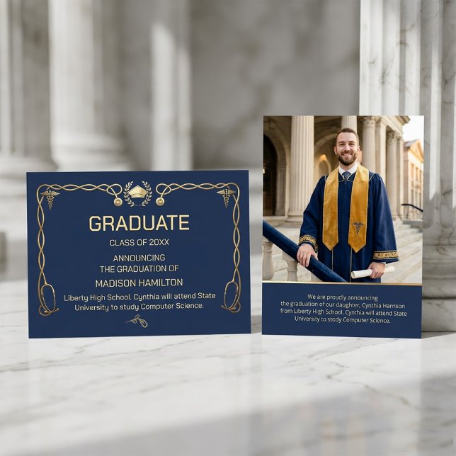 Luxury Navy & Gold Medical  Einladung (#GraduationInvitation
#MedicalGraduation
#DoctorGraduation
#LuxuryInvitation#NavyGoldDesign#Graduate)