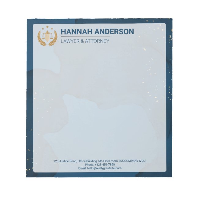 Luxury Navy Look Attorney Logo, for Legal Professi Notizblock (Vorderseite)