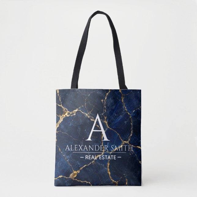 Luxury Navy Marble Gold Monogram Business Branding (Vorderseite)