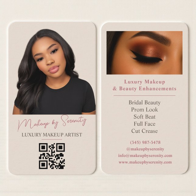 Luxury Neutral Beige Makeup Artist QR Code Beauty Visitenkarte (Von Creator hochgeladen)