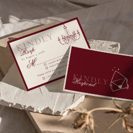 Luxury Old Money Dark Red Hand drawn Wedding RSVP Karte