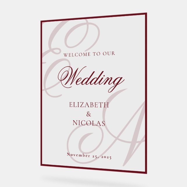 Luxury Old Money Monogram Wedding Welcome Acrylschild (Winkel)