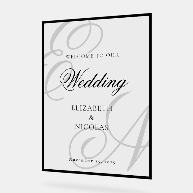 Luxury Old Money Monogram Wedding Welcome Acrylschild (Winkel)