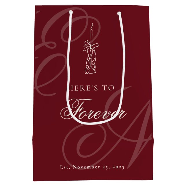 Luxury Old Money Retro Calligraphy Wedding Mittlere Geschenktüte (Rückseite)