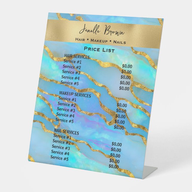 Luxury Opal Stone and Gold Beauty Salon Price List Sockelschild (Vorderseite)