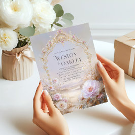 Luxury Ornate Gold Arch Pink Peony Floral Wedding Einladung
