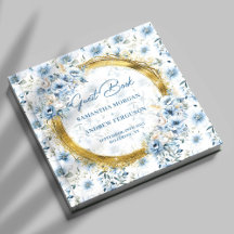 Luxury Pastel Blue Gold Glitzer Wedding Guest Book