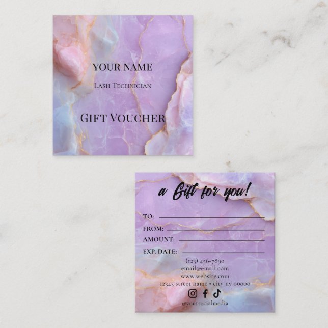 Luxury Pastel Marble Lash Ar Gift Certificate Card Treuekarte (Vorne/Hinten)