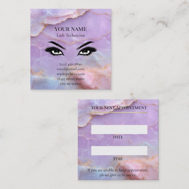 Luxury Pastel Marble Lash Artist Appointment Card Terminkarte (Vorne/Hinten)