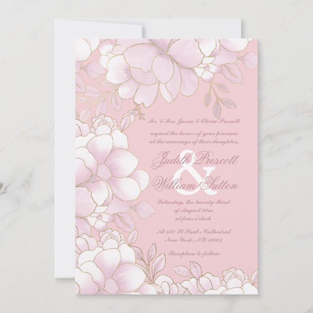 Luxury pastel pink gold elegant floral wedding einladung (Vorderseite)