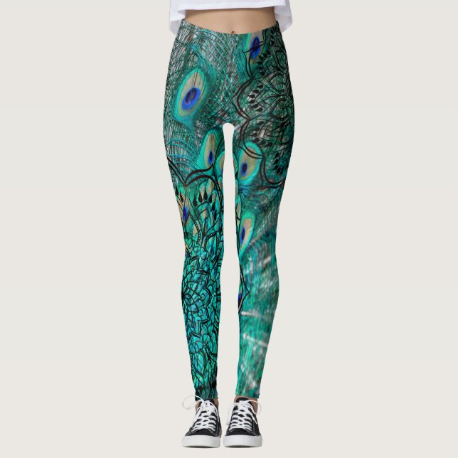 Luxury Peacock Feather Leggings (Vorderseite)