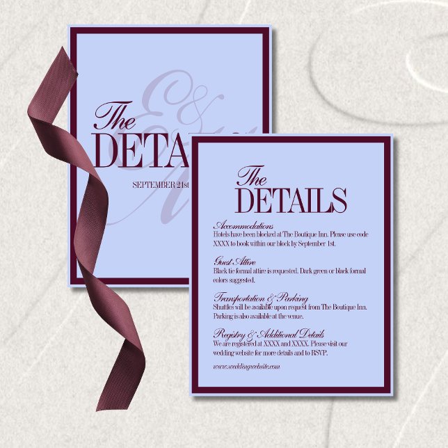 Luxury Periwinkle and Plum Formal Wedding Details Begleitkarte (Luxury Periwinkle and Plum Formal Wedding Details Enclosure Card
)