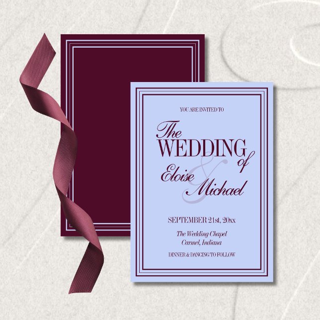 Luxury Periwinkle and Plum Formal Wedding  Einladung (Luxury Periwinkle and Plum Formal Wedding Invitation)