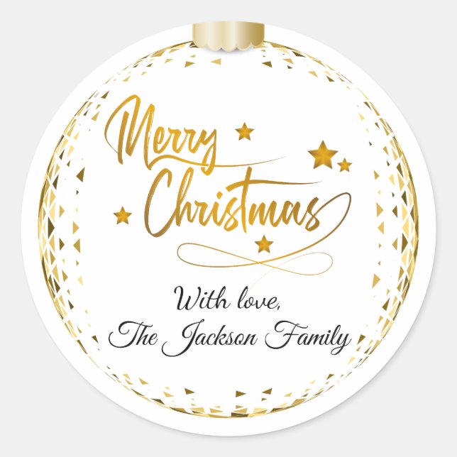 Luxury Personalised Gold Merry Christmas  Runder Aufkleber (Vorderseite)