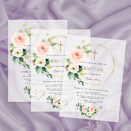 Luxury Pink Blush Floral Gold Cross Baptism